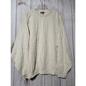 Takeout Mens Cream Textured Basketweave Knit Cotton Crewneck Sweater Size 2 XL